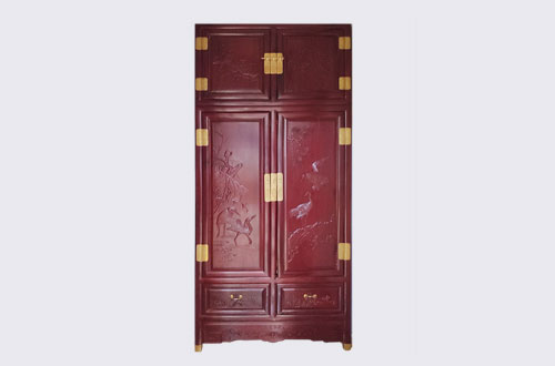 明光高端中式家居装修深红色纯实木衣柜