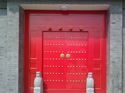 明光中国传统四合院系列朱红色中式木制大门木作